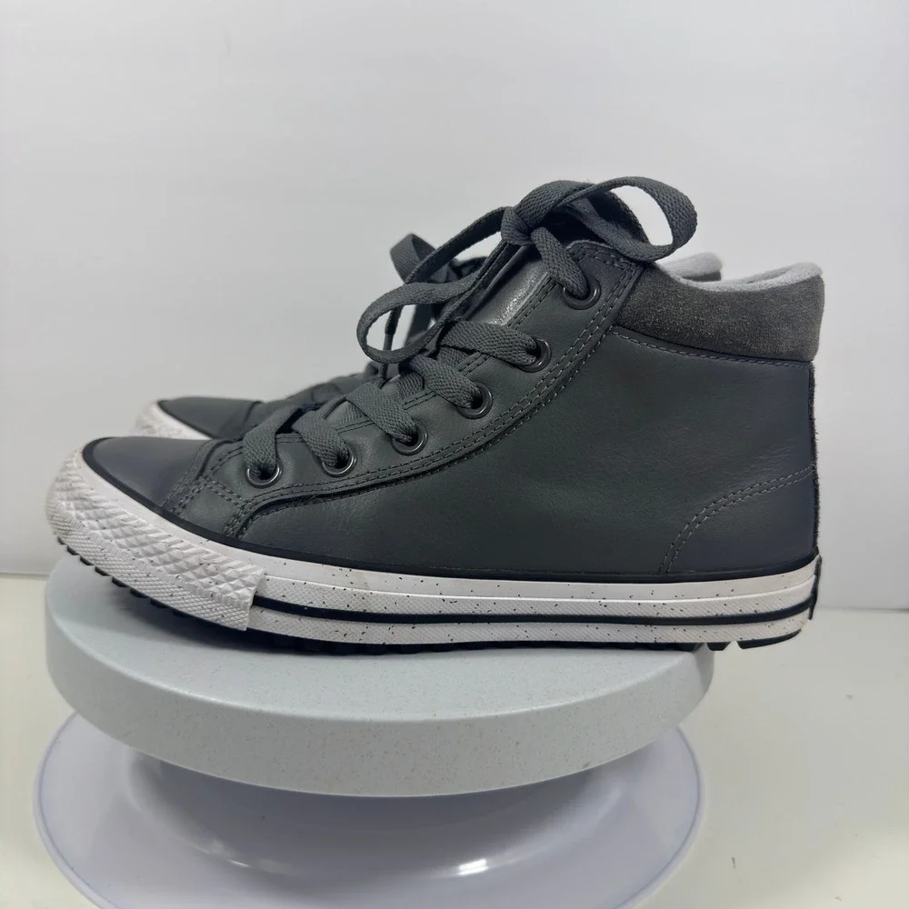 Converse All Star High Top Leather Sneaker‎ Gray Lace Up Kids Youth Size 5
